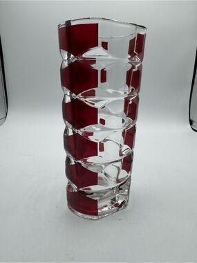 VINTAGE FRENCH GLASS VASE LUMINARC DURAND GEOMETRIC DESIGN CRANBERRY